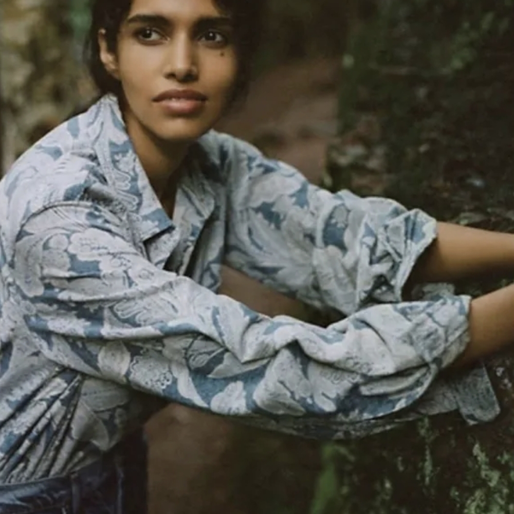 🆕 Anthropologie Blue Corduroy Western Shirt XS